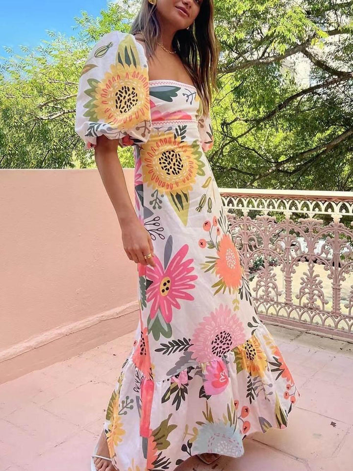 Ivy | Robe Maxi à Imprimé Floral avec Décolleté Carré pour les Vacances
