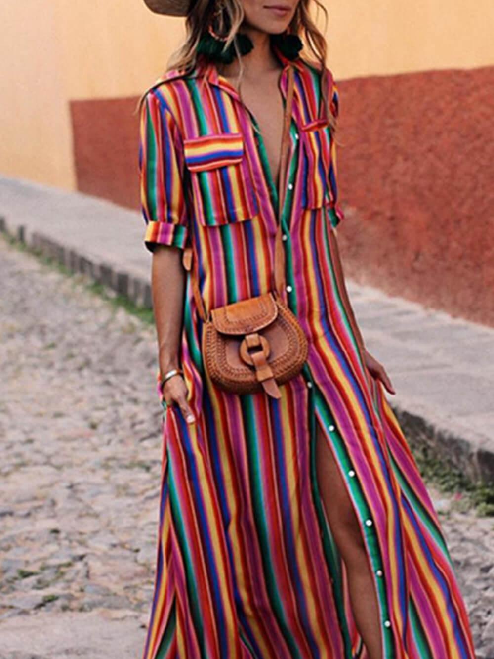 Nancy | Robe maxi à rayures estivales décontractée