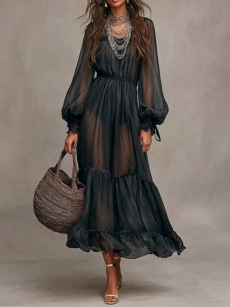 Gerda | Robe Midi Élégante avec Col en V