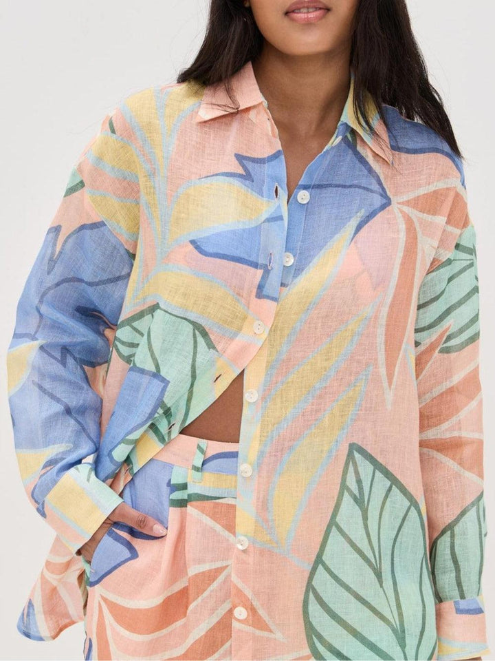Amandine | Robe Courte Imprimée Feuilles Tropicales
