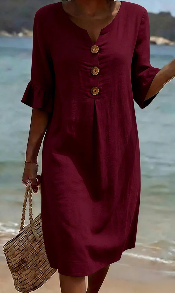 Robe d'été rouge Bordeaux avec imprimé féminin