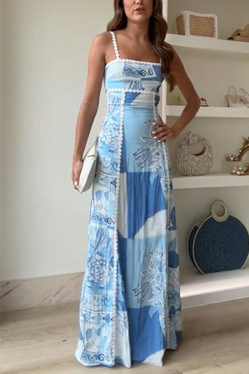 Eleonore | Robe Maxi Imprimée avec Dos en Nœud et Bretelles Ric Rac