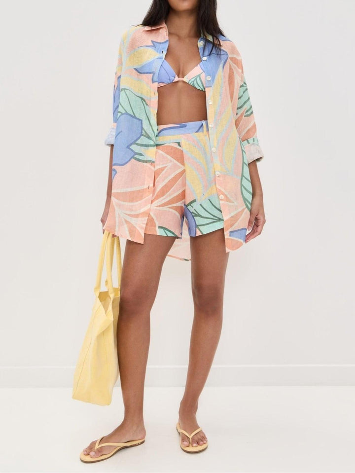 Amandine | Robe Courte Imprimée Feuilles Tropicales