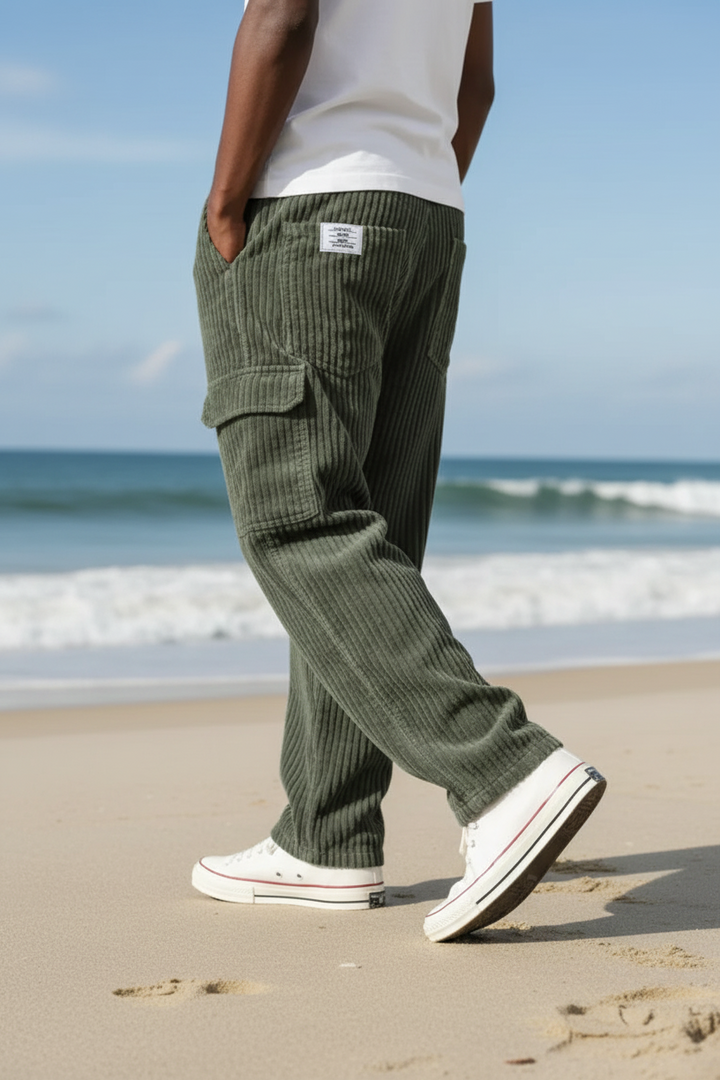Enzo - Pantalons en Velours Côtelé avec Taille Élastique
