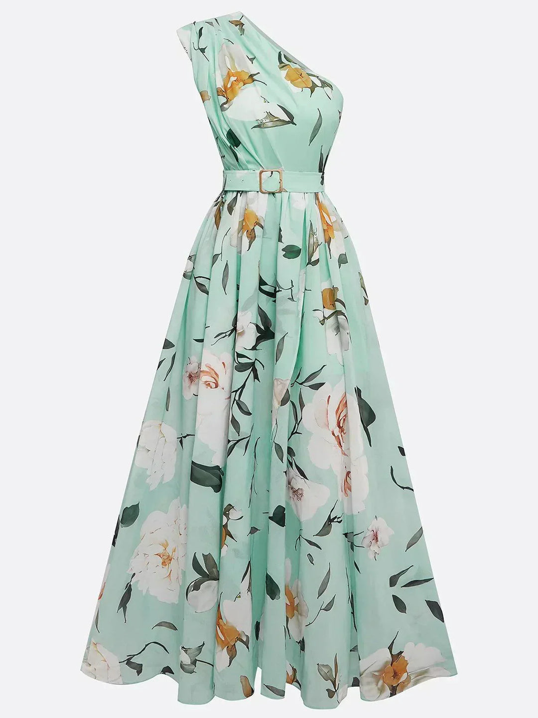 Julie | Robe Maxi Chiffon Florale à Épaules Dégagées Vert Clair
