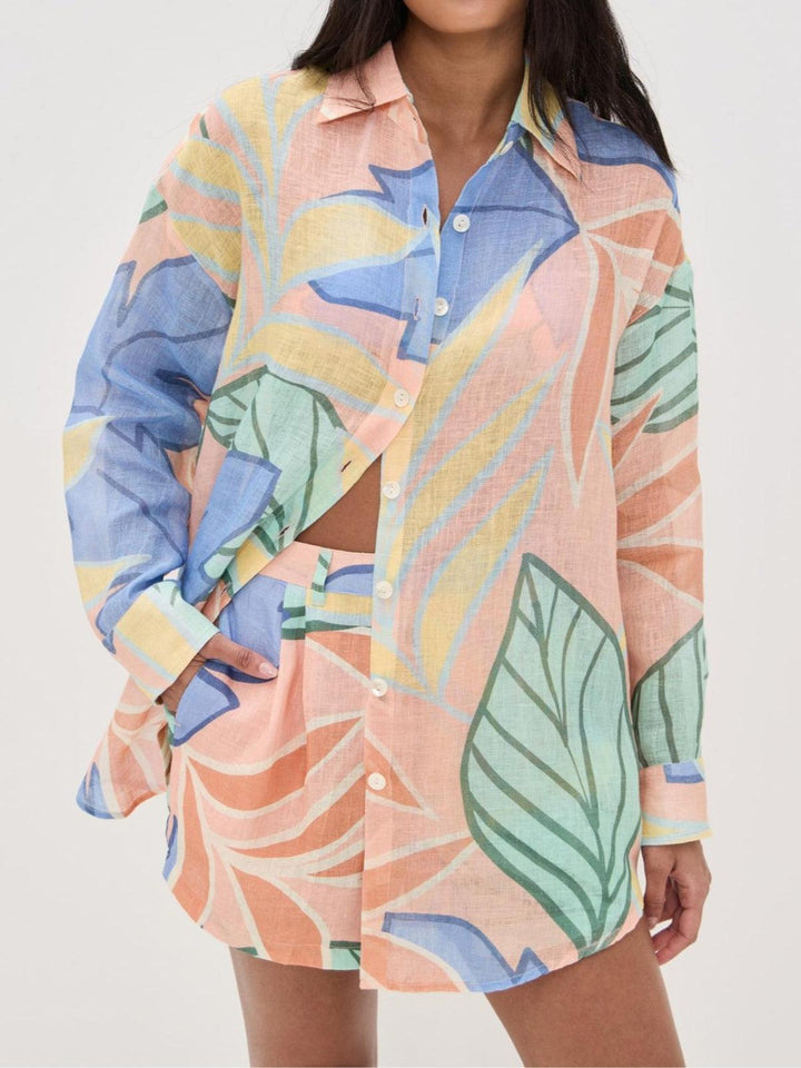 Amandine | Robe Courte Imprimée Feuilles Tropicales