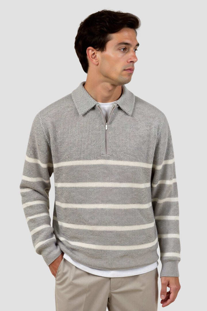 Mathis - Pull à Col Zippé Rayé
