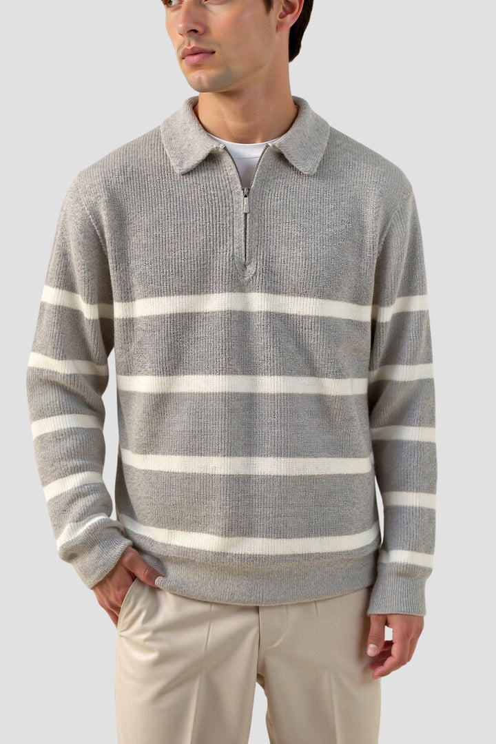 Mathis - Pull à Col Zippé Rayé