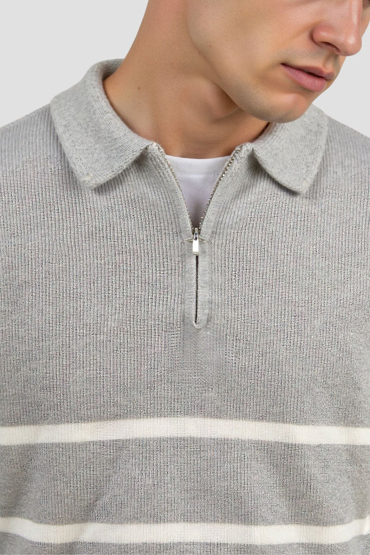 Mathis - Pull à Col Zippé Rayé