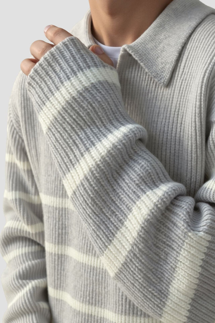 Mathis - Pull à Col Zippé Rayé