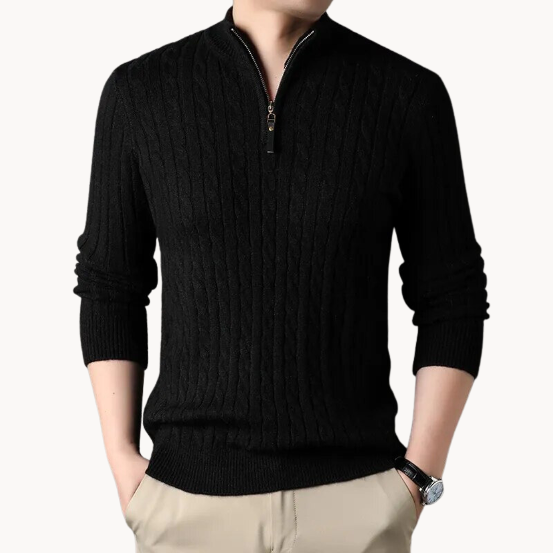Théo - Pull en Maille avec Zipper Court