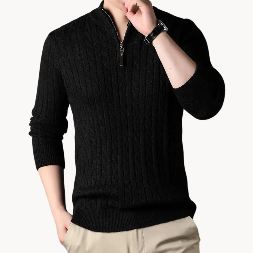 Théo - Pull en Maille avec Zipper Court