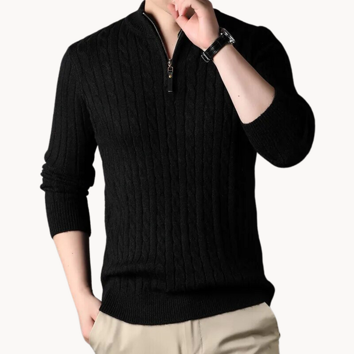 Théo - Pull en Maille avec Zipper Court