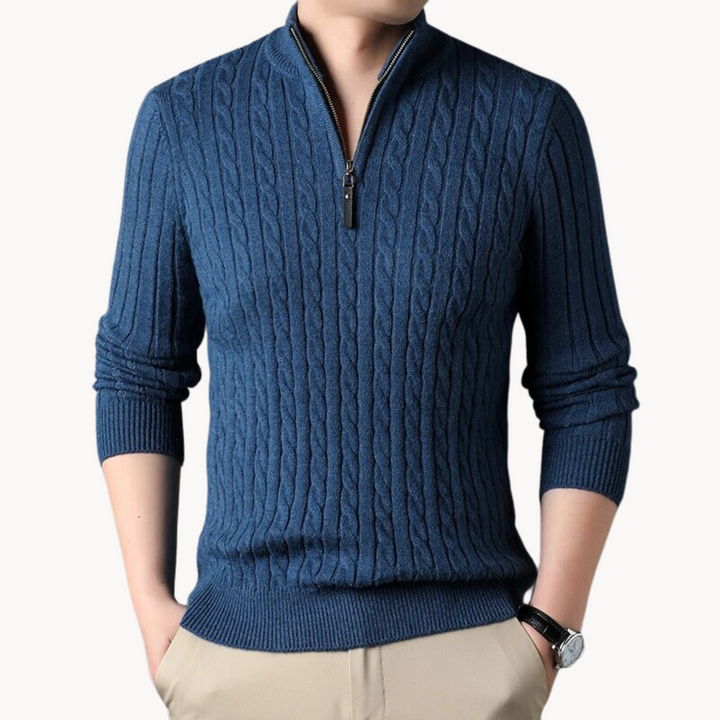 Théo - Pull en Maille avec Zipper Court