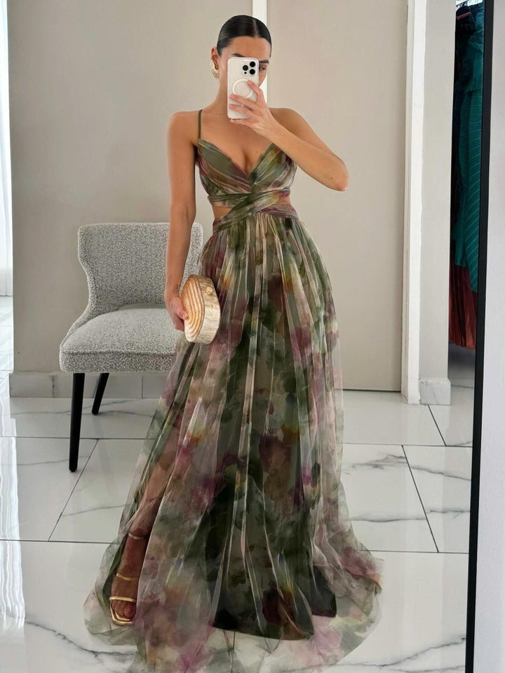 Karen | Robe Maxi Imprimée Fleurie avec Col V