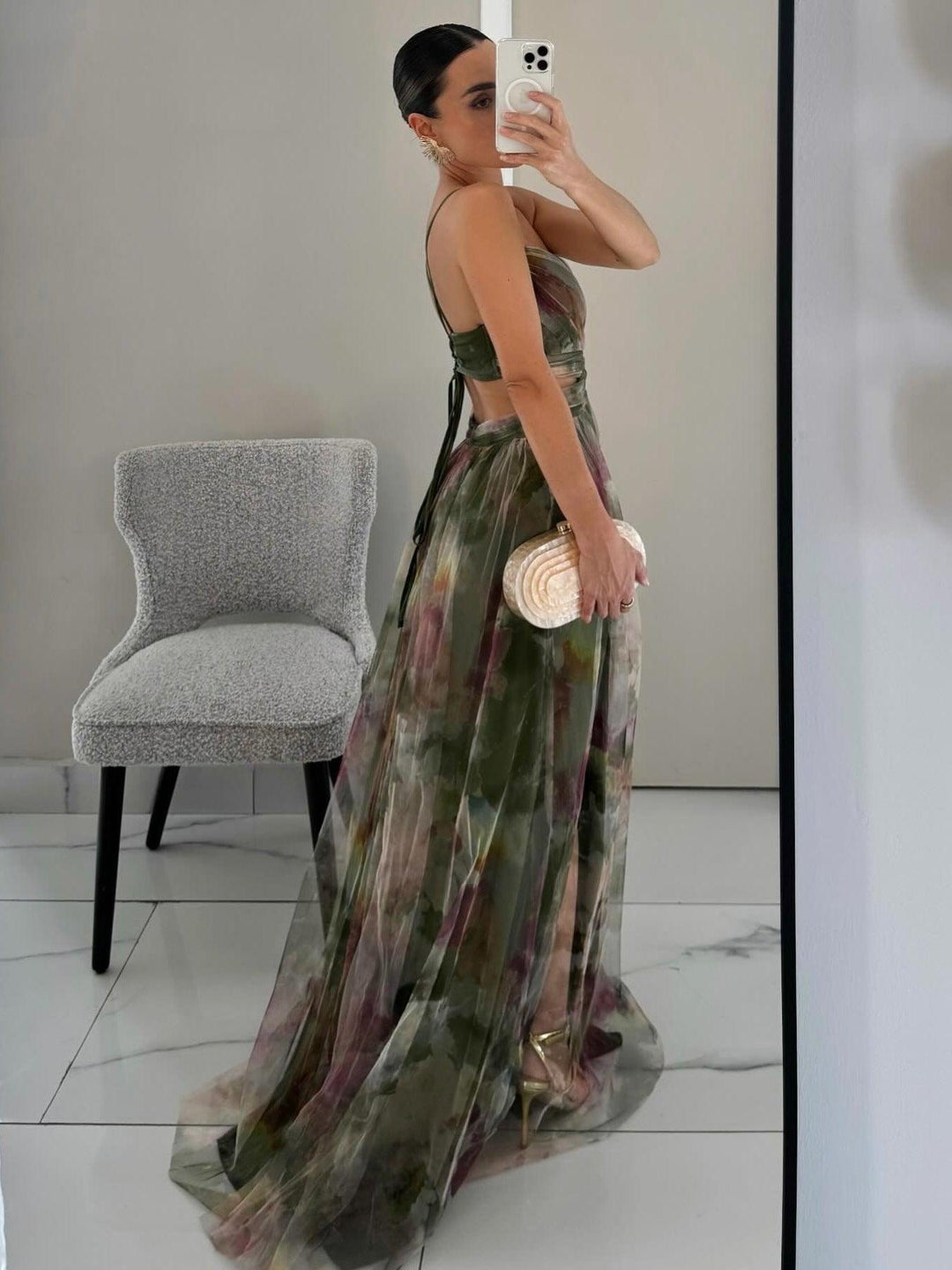 Karen | Robe Maxi Imprimée Fleurie avec Col V