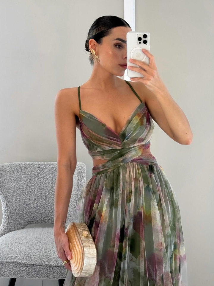 Karen | Robe Maxi Imprimée Fleurie avec Col V