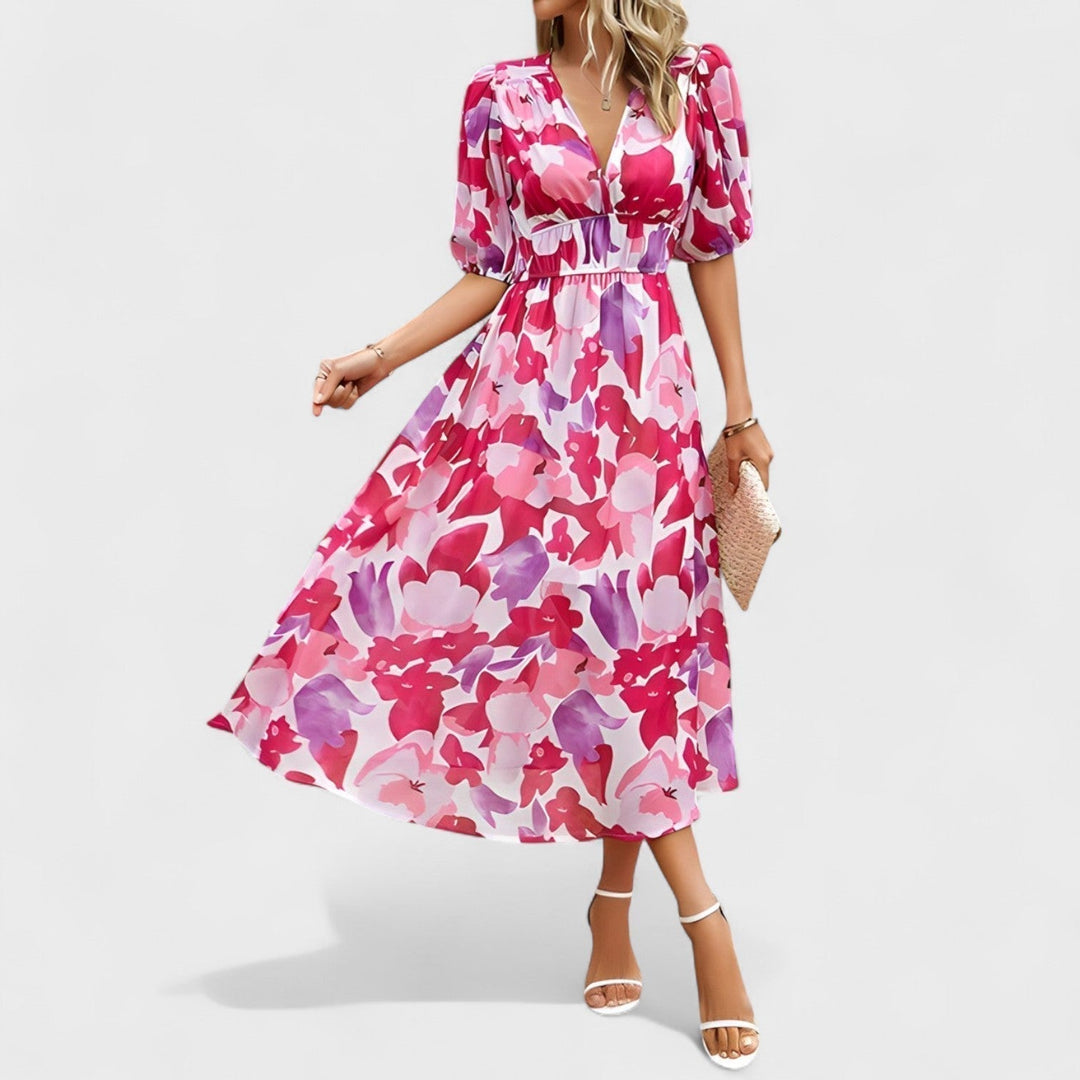 Clara - Robe Midi Élégante à Fleurs