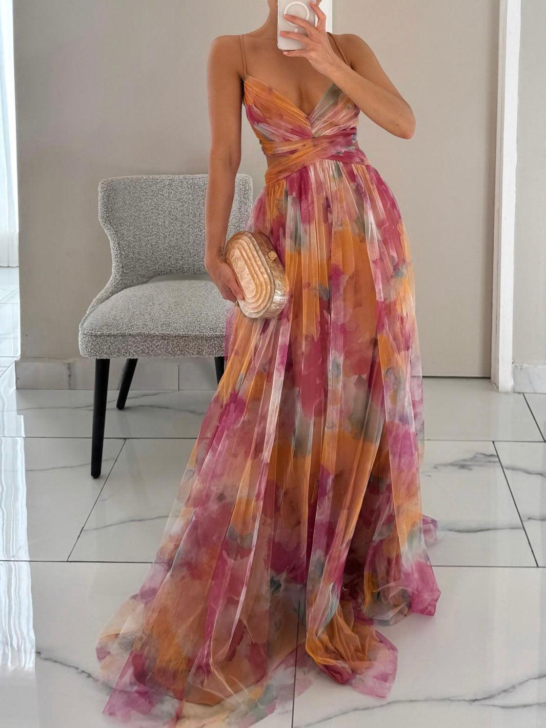 Karen | Robe Maxi Imprimée Fleurie avec Col V